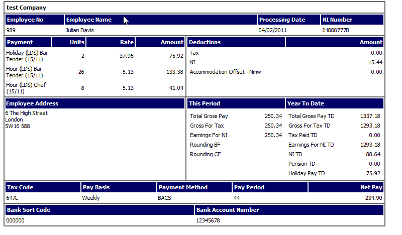 Example payslip used in extraction