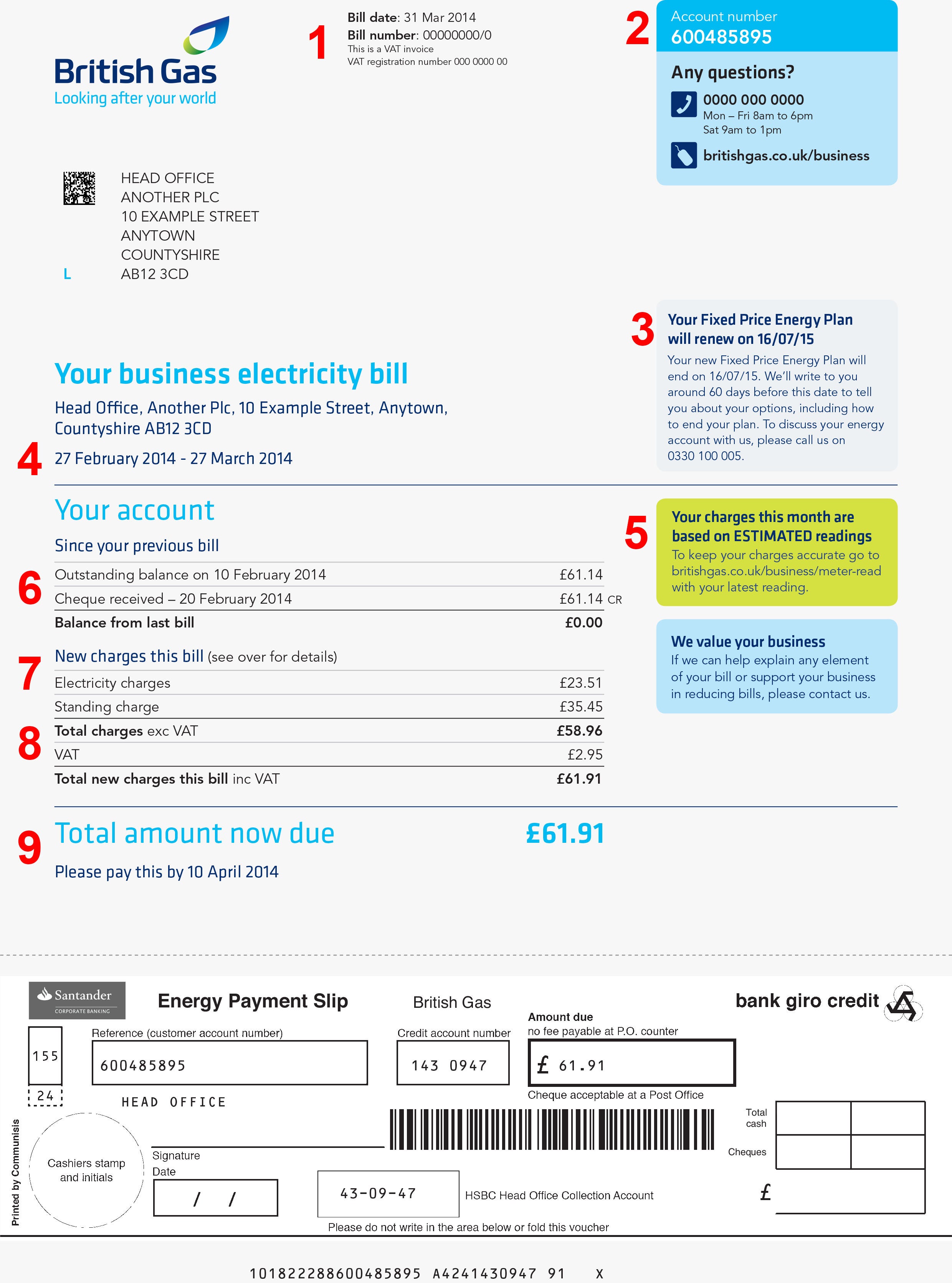 Example utility bill