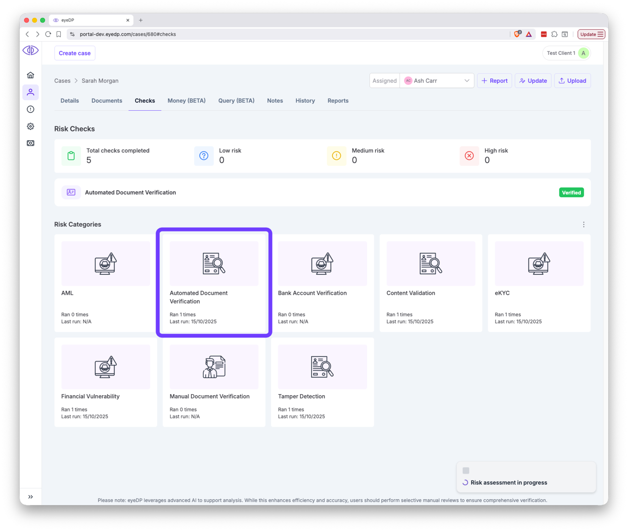 Case checks showing ADV category