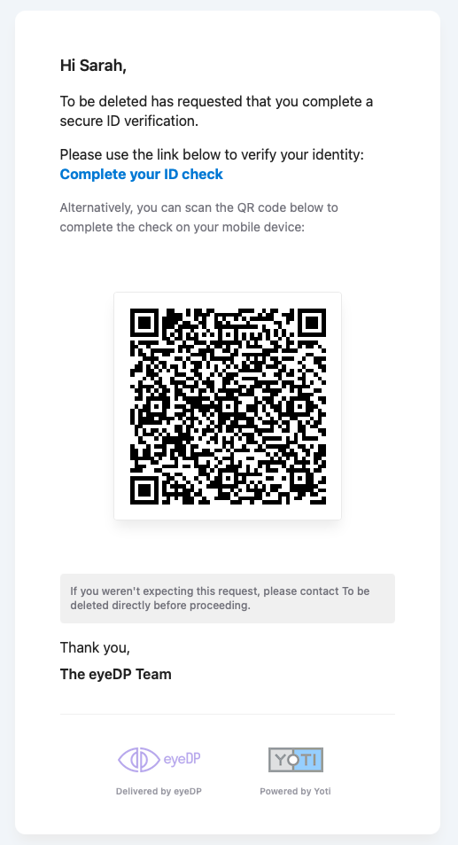 Example ADV request email