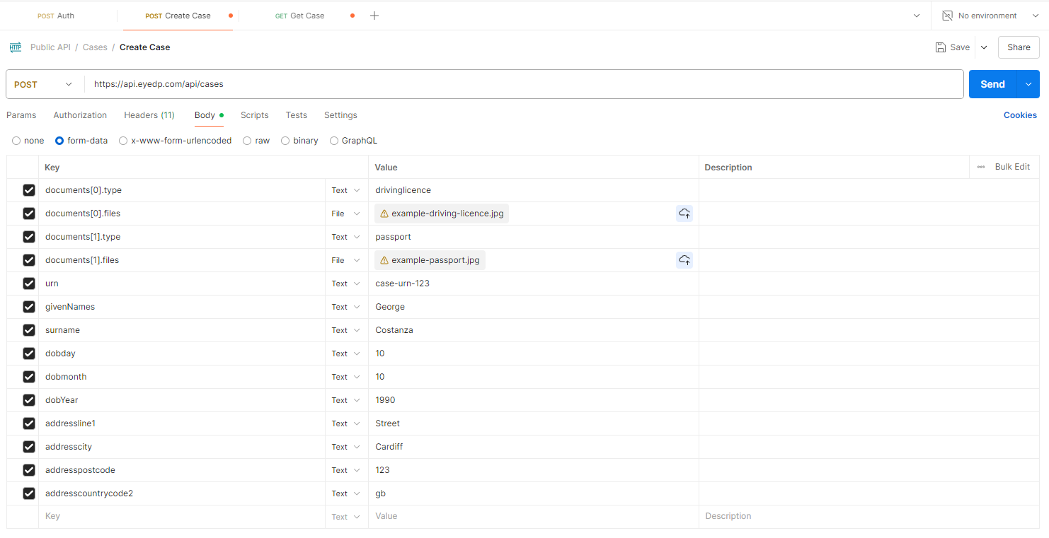 Creating a case with in Postman