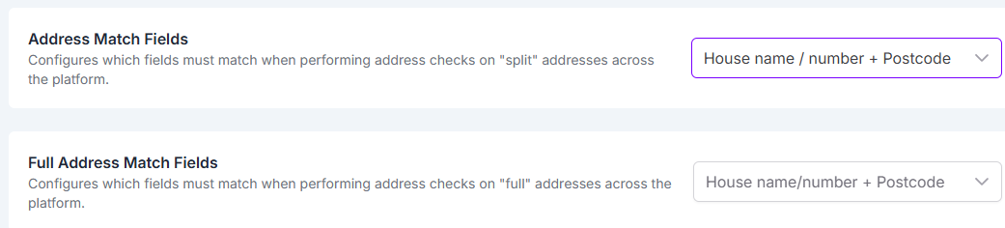 Configuration fields for matching structured and full addresses