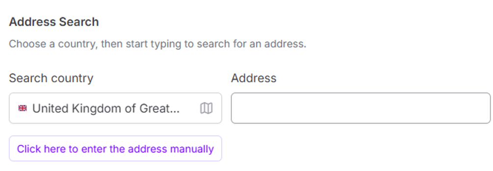 Address search with a selectable country shown before the address field