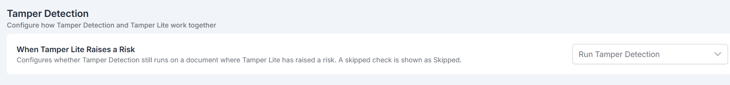 Tamper Detection settings showing the option for when Tamper Lite raises a risk