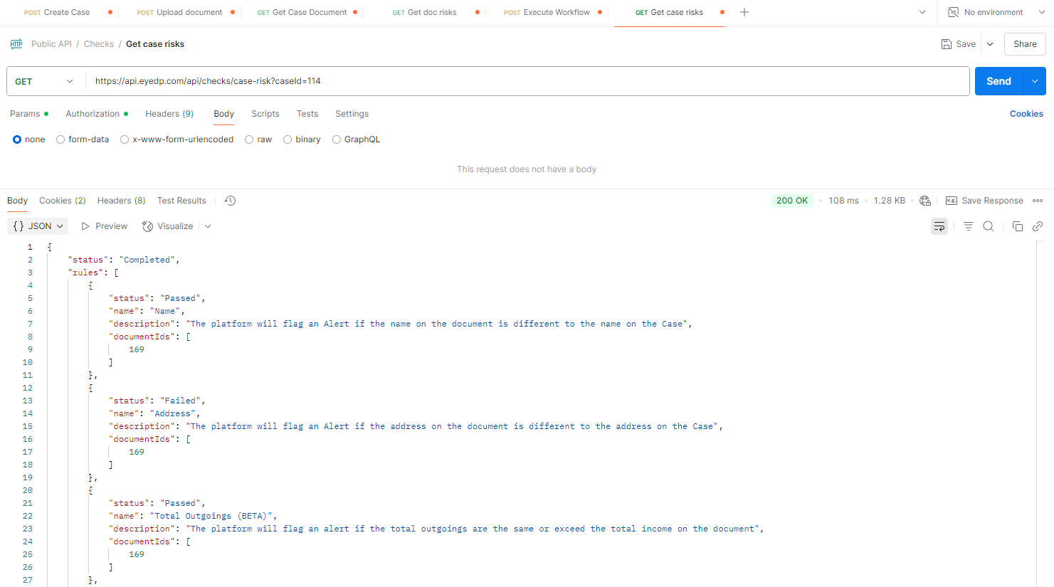 Getting the results of the case risk check