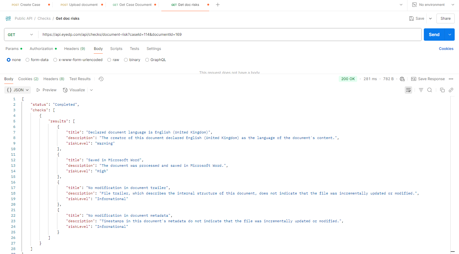 Document checks on the uploading bank statement