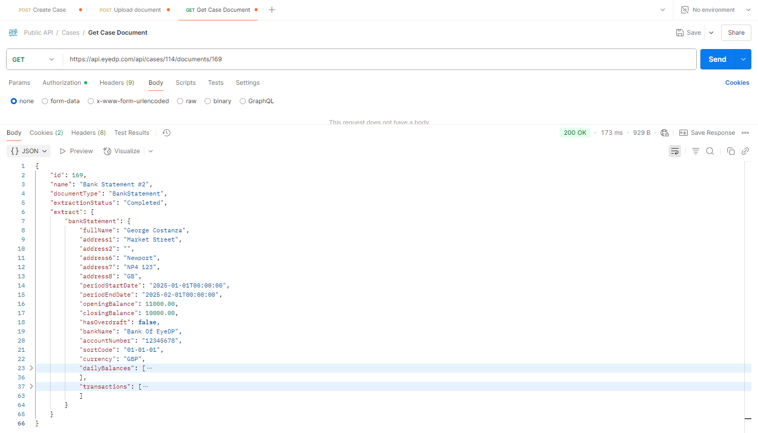 Getting the extracted bank statement information